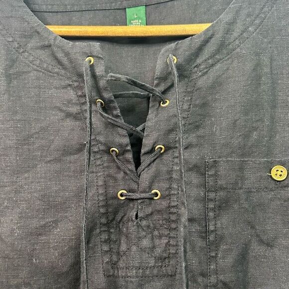 Lauren Ralph Lauren 100% Linen Tie Front Black 3/4 Roll Tab Sleeve Top Size L - Picture 4 of 11